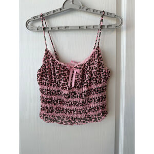 Women's Sugar Thrillz Pink Leopard Print Ruched Tank Top L